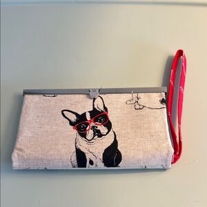 Fun Dog Print Clutch with Red Accents